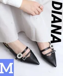 美品♡DIANA♡ダブルストラップジュエルバックストラップフラットシューズM