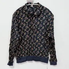 北欧製 フィンランド製 花柄 ブラウス レーヨン100% 40 ヴィンテージ 黒