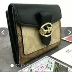 COACH コンパクト ２つ折り財布 ベージュ/ブラック★美品