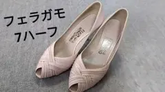 フェラガモ　パンプス　７ハーフ　24.5　ピンク　オープントゥ　中古