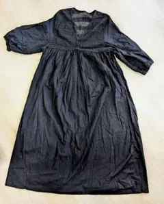 新品　ブラック　レース編み　ワンピース　七分袖　レディース　L　コットン