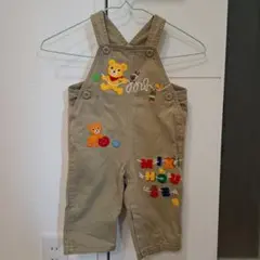 ミキハウス ベージュ クマ刺繍 オーバーオール 95cm以下