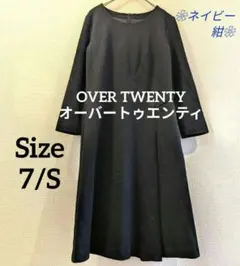 美品✨️OVER TWENTY ワンピース 小柄 7S ネイビー/紺 フォーマル