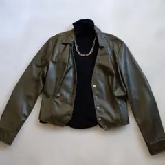 ZARA オリーブ色 合成皮革ジャケットM