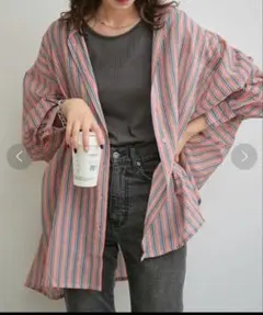 チャオパニックティピー　シアーストライプドルマンビッグシャツ　長袖　トップス