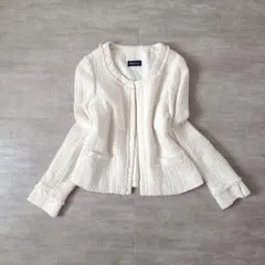 ノーカラーツイードジャケット ホワイト M フォーマル 入学式 卒業式