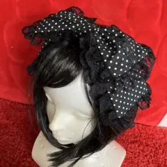 【ブラックドット】リボンカチューシャ【手作り】