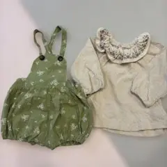 ベビー服 80サイズ 肩紐付きロンパース 長袖ブラウス juo