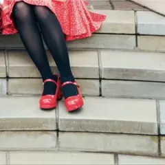 レディース 靴 パンプス ストラップ 赤色 ロリータ