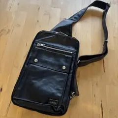 PORTER ブラック レザー ショルダーバッグ