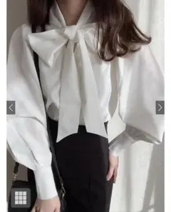 ロングカフスリボンタイブラウス GRL グレイル