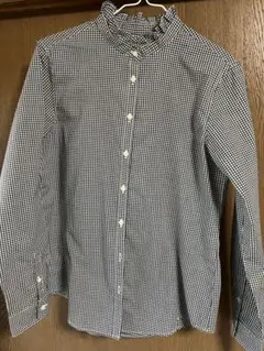 (美品)アースミュージックアンドエコロジー フリル襟　ギンガムチェックシャツ