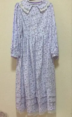 花柄レース襟長袖ワンピース