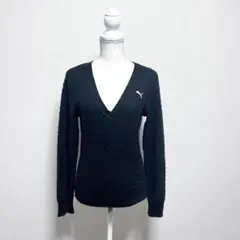 puma プーマ ウール混 Vネックニット ブラック ゴルフ レディース L