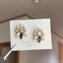大人可愛い♡パール×キラキラビジュー②モンタナカラー　ピアス　イヤリング