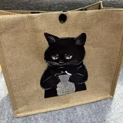 黒猫が編み物 大容量トートバッグ 小物入れポーチ付き