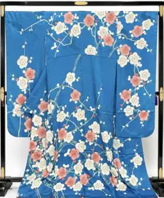 正絹 振袖 梅花 青 ブルー 成人式 リメイク 写真舞台などのサムネイル