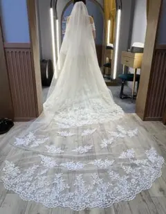 【ベールダウン可】ウェディングベール　刺繍入りロングベール　3m