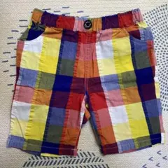 100 ミキハウス　チェック柄ハーフパンツ　レッド　イエロー　ブルー