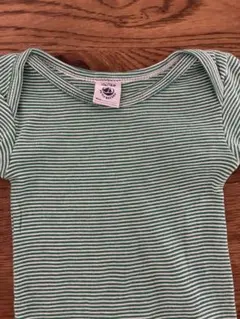 ロンパース　 緑と白のストライプ　Petit Bateau 12m 長袖