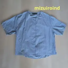 mizuiro ind ストライプ 水色の 半袖 ブラウスのサムネイル