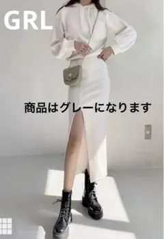 z-596 GRLフード付きグレーロングワンピース