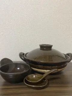 未使用品】長谷園 伊賀土鍋 アメ釉 大サイズ 3〜5人用 伊賀焼 両手鍋