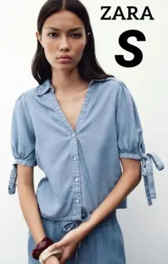 ZARA リボン付きショートスリーブシャツ