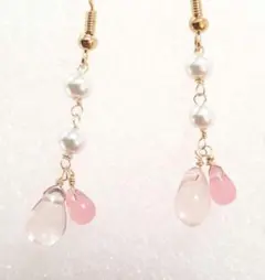 チェコドロップのしゃらりんピアス　さくら×桃色