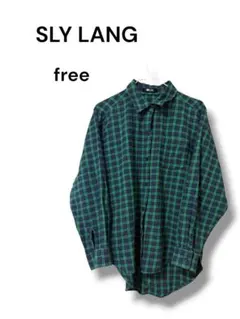 SLY LANG チェック柄 シャツ FREEグリーン ネイビー オーバーサイズのサムネイル