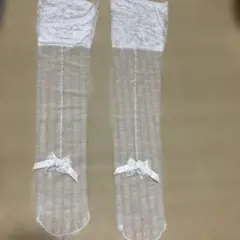 ホワイト シアー ストッキング リボン付き