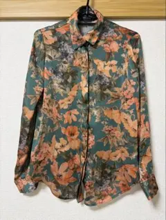 ZARA BASIC ザラベーシック 花柄シアーシャツボタニカルプリントブラウス