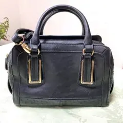 DIANAレザー 2ウェイショルダーバッグ オーストリッチ　ゴールド金具　黒