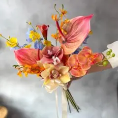ビタミンカラー×トロピカルクラッチブーケ☆ブートニア