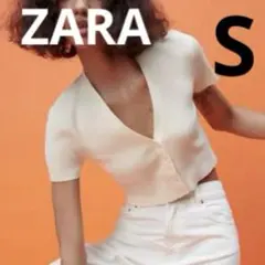 ZARA 半袖　カーディガン　夏セーター　白　オフホワイト　アイボリーのサムネイル