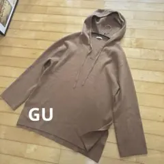 スウェットライク フーディー ニット チュニック パーカー ブラウン