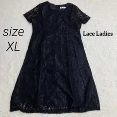 レースレディース　レースワンピース　XL ブラック　半袖　大きいサイズ　総レースのサムネイル