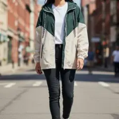 SHEIN 男女兼用 フード付き ウィンドブレーカー グリーン ホワイト M