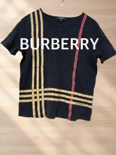 【BURBERRY】　半袖Tシャツ。ノバチェックロゴプリント女性Sサイズ黒
