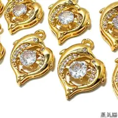 c8724 イルカハート ジルコニアチャーム ゴールド4個