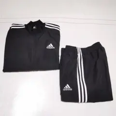 ★アディダス ジャージ 上下 L 黒 3ストライプ PRIMEGREEN 薄手