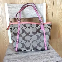 COACH シグネチャー トートバッグ 茶色 ピンク F13005