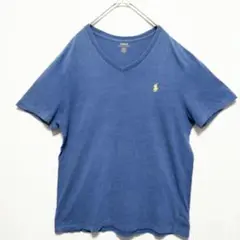 【大人気】ポロラルフローレン　ロゴ刺繡　Tシャツ　Vカット　ブルー　Lサイズ3