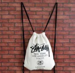 STUSSY 白 ドローストリングバッグ