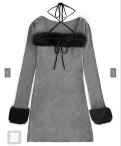 GRL ファーホルターネックリボンニットワンピース グレー