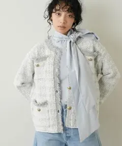 新品未使用 カデュネ cadune トリミングツイードジャケット 白