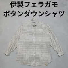 伊製 サルバトーレフェラガモ ボタンダウン チェック シャツ 長袖 トップスのサムネイル