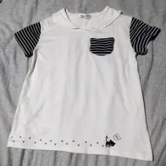 Rydia セーラーカラー Tシャツ 猫 紺ボーダー　白　ホワイトのサムネイル
