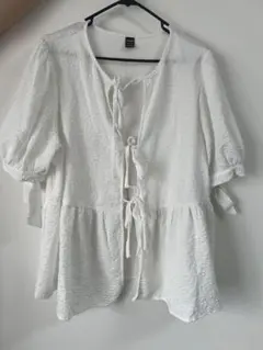 SHEIN フロントリボン ペプラム ブラウス ホワイト L