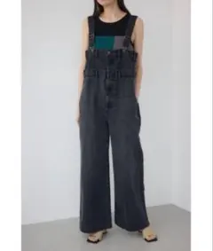 オーバーオール 「PLUS」オーバーウエスト2WAYデニムサロペット